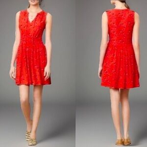 ANTHROPOLOGIE LEIFNOTES Dress Small Red Anchor Print Skipper Sailboat Sleeveless